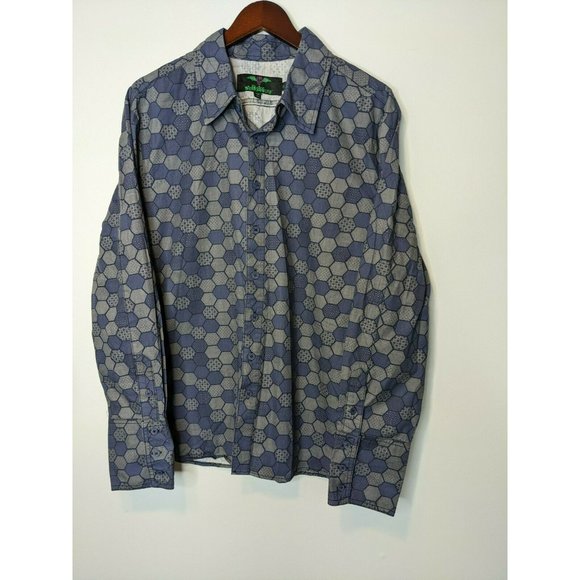 XXX TRIPP NYC Button Down Shirt Mens Blue Honeycomb Size XL Industrial Goth Punk - Picture 2 of 7